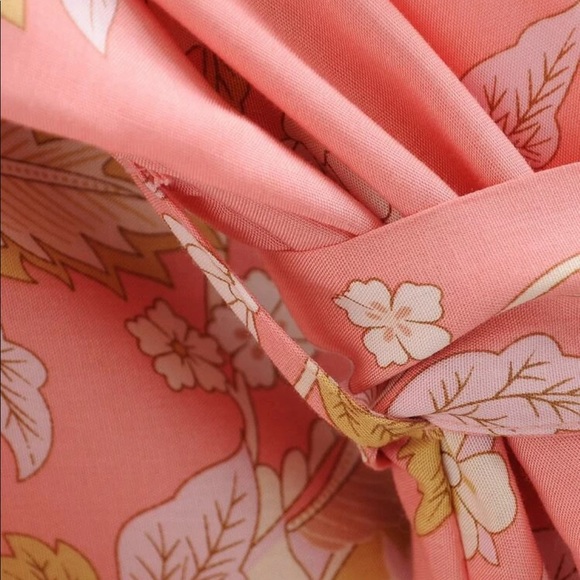 Swimwear cover up pink floral boho kimono - Picture 4 of 8